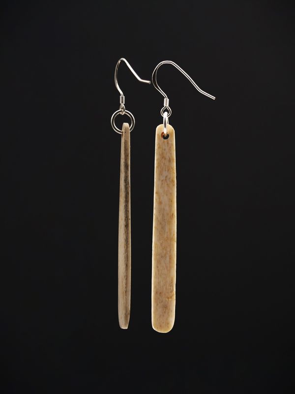 Moko Pounamu Whale Bone and Silver Drop Earrings - Huinga