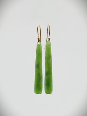 Moko Pounamu NZ Kahurangi Greenstone & 9ct Gold Earrings - Karioitahi