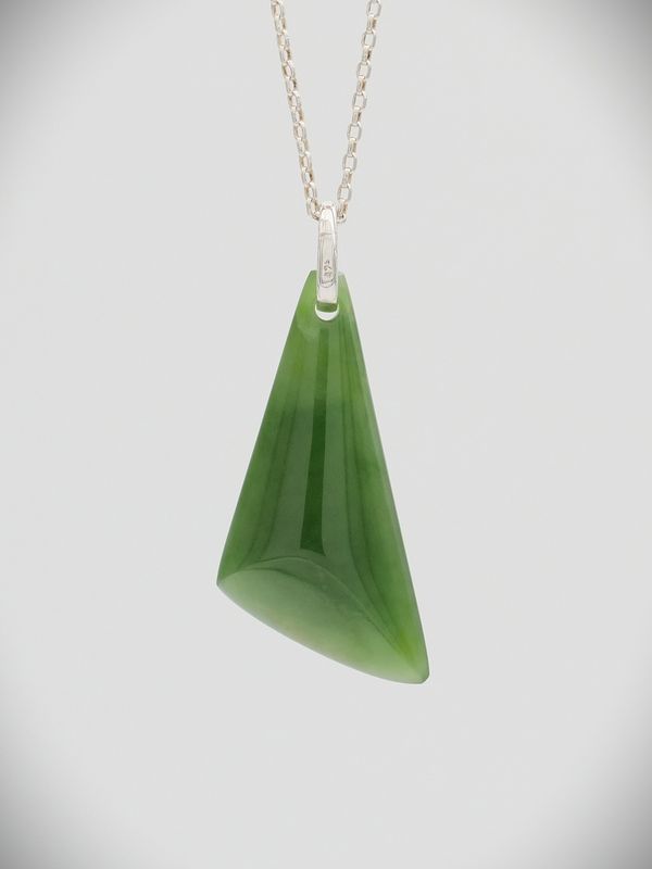 Moko Pounamu Gilt Jewellery Free Form Drop NZ Genuine Kahurangi Flower Greenstone & Sterling Silver Pendant - Te Anga