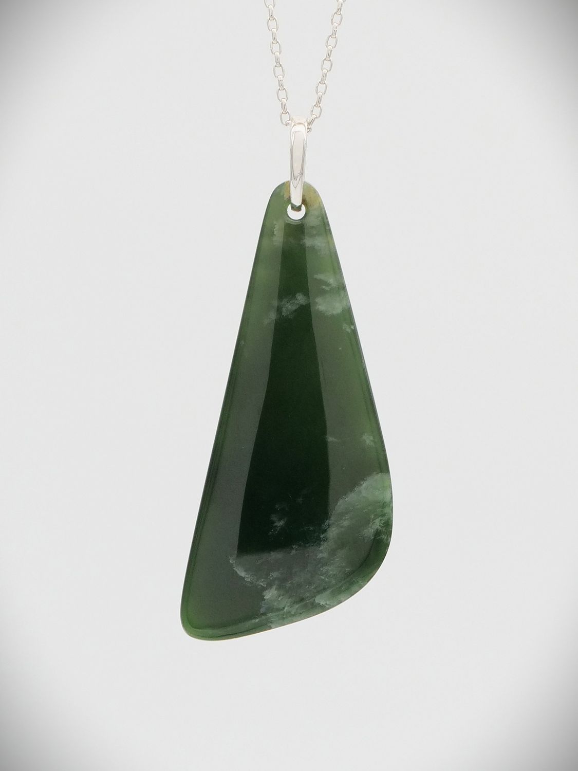 Moko Pounamu Gilt Jewellery Free Form Drop NZ Genuine Kawakawa Flower Greenstone & Sterling Silver - Puaroa
