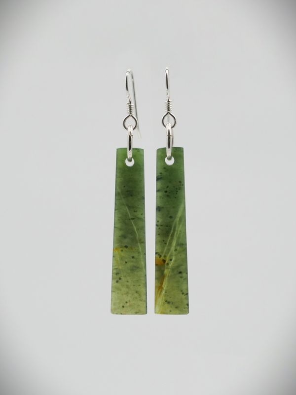 Moko Pounamu NZ Kawakawa Greenstone & Sterling Silver Earrings - Mangatoa