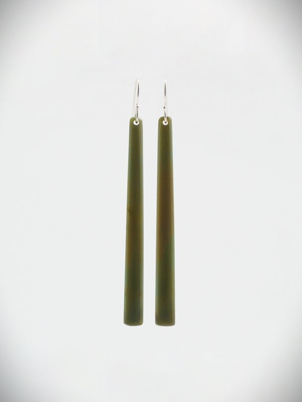 Moko Pounamu NZ Inanga Greenstone & Sterling Silver Earrings - Te Marama