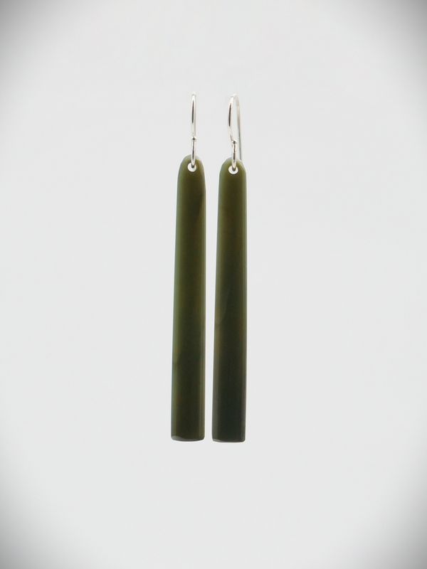 Moko Pounamu NZ Inanga Greenstone & Sterling Silver Earrings - Waikawau