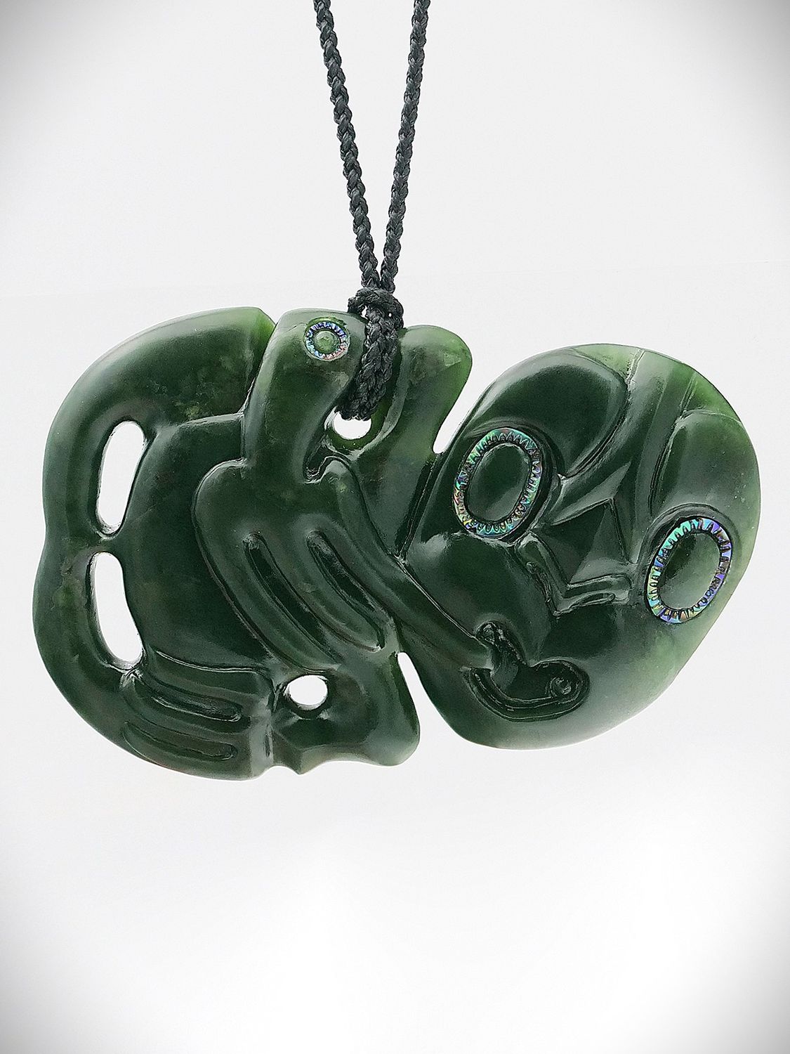 Moko Pounamu Hei Tiki NZ Genuine Kawakawa Flower Greenstone  - Rangitumau