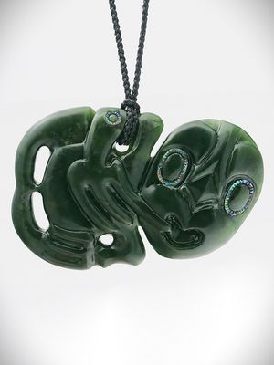 Moko Pounamu Hei Tiki NZ Genuine Kawakawa Flower Greenstone  - Rangitumau