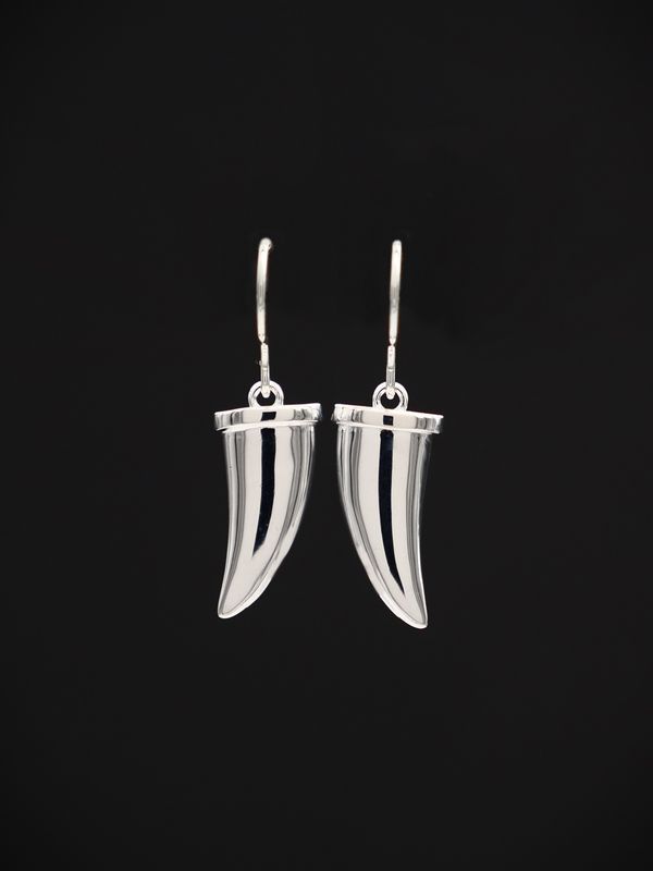 Moko Pounamu Sharks Tooth Sterling Silver Drop Earrings - ST2