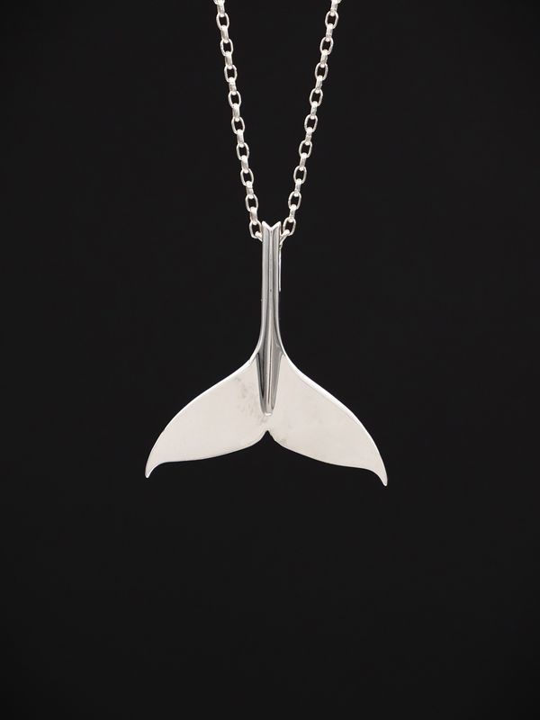 Moko Pounamu Whale Tail Sterling Silver Necklace - WT1