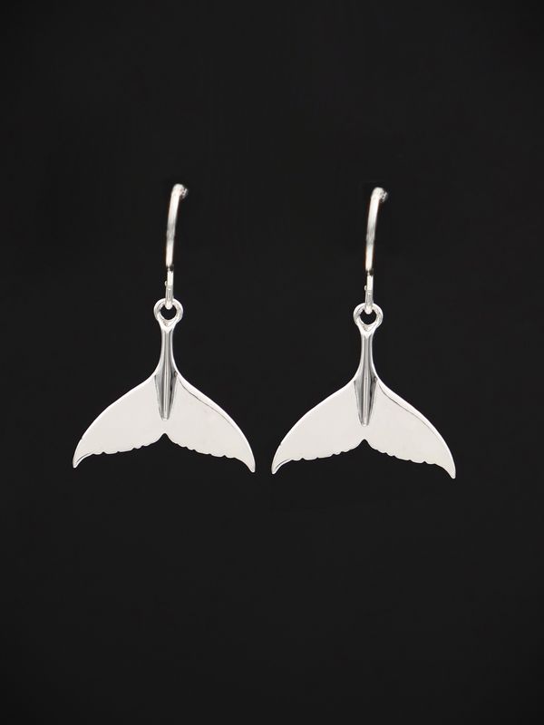 Moko Pounamu Whale Tail Sterling Silver Drop Earrings - WT2
