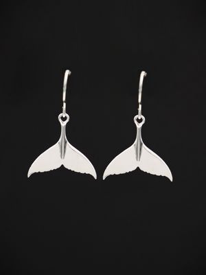 Moko Pounamu Whale Tail Sterling Silver Drop Earrings - WT2