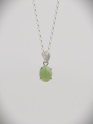 Moko Pounamu NZ Genuine Inanga Greenstone and Sterling Silver Cats Eye Pendant - Pirongia