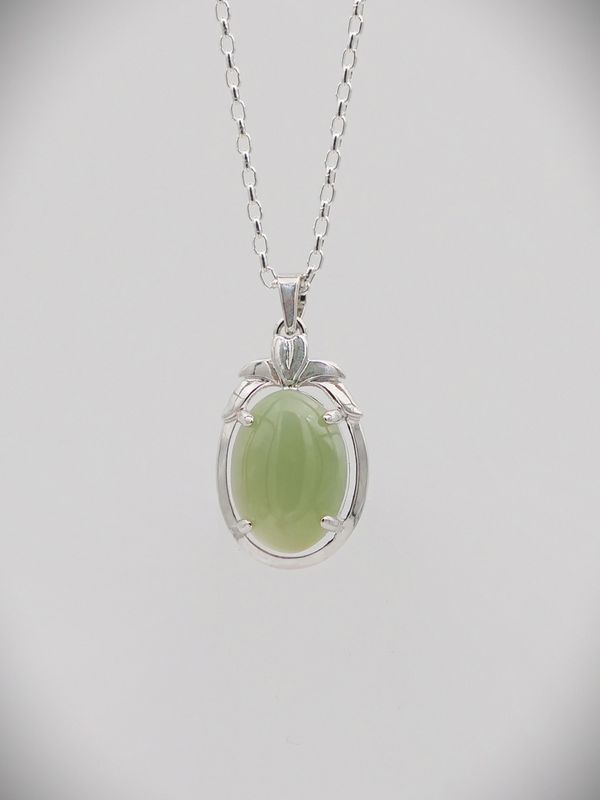 Moko Pounamu NZ Genuine Inanga Greenstone and Sterling Silver Cats Eye Pendant - Orongo