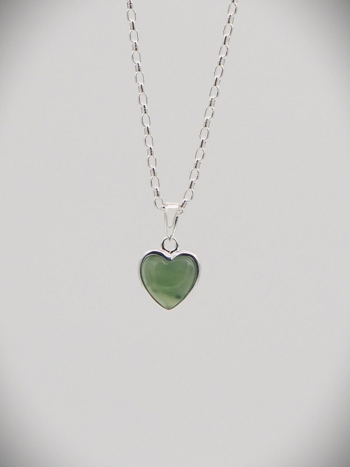 Moko Pounamu Pepe Heart NZ Genuine Kawakawa Greenstone and Sterling Silver Necklace - Te Aroha