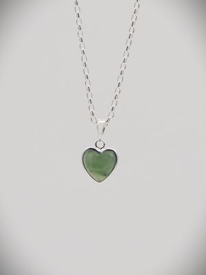 Moko Pounamu Pepe Heart NZ Genuine Kawakawa Greenstone and Sterling Silver Necklace - Te Aroha