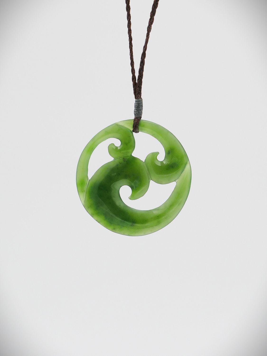 Moko Pounamu Triple Koru NZ Genuine Kahurangi Greenstone - Awapuni