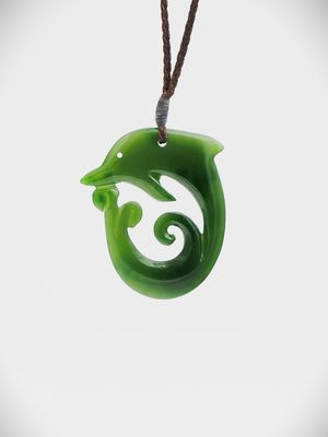 Moko Pounamu Dolphin NZ Genuine Kahurangi Greenstone - Whareama