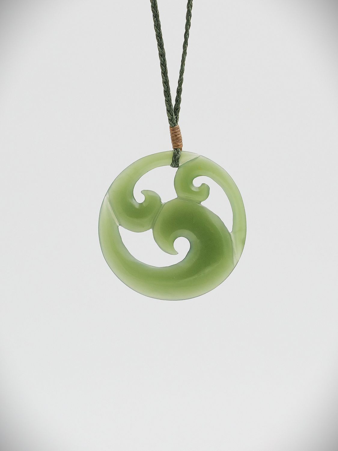 Moko Pounamu Triple Koru NZ Genuine Inanga Greenstone - Kaitawa