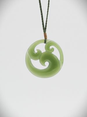 Moko Pounamu Triple Koru NZ Genuine Inanga Greenstone - Kaitawa