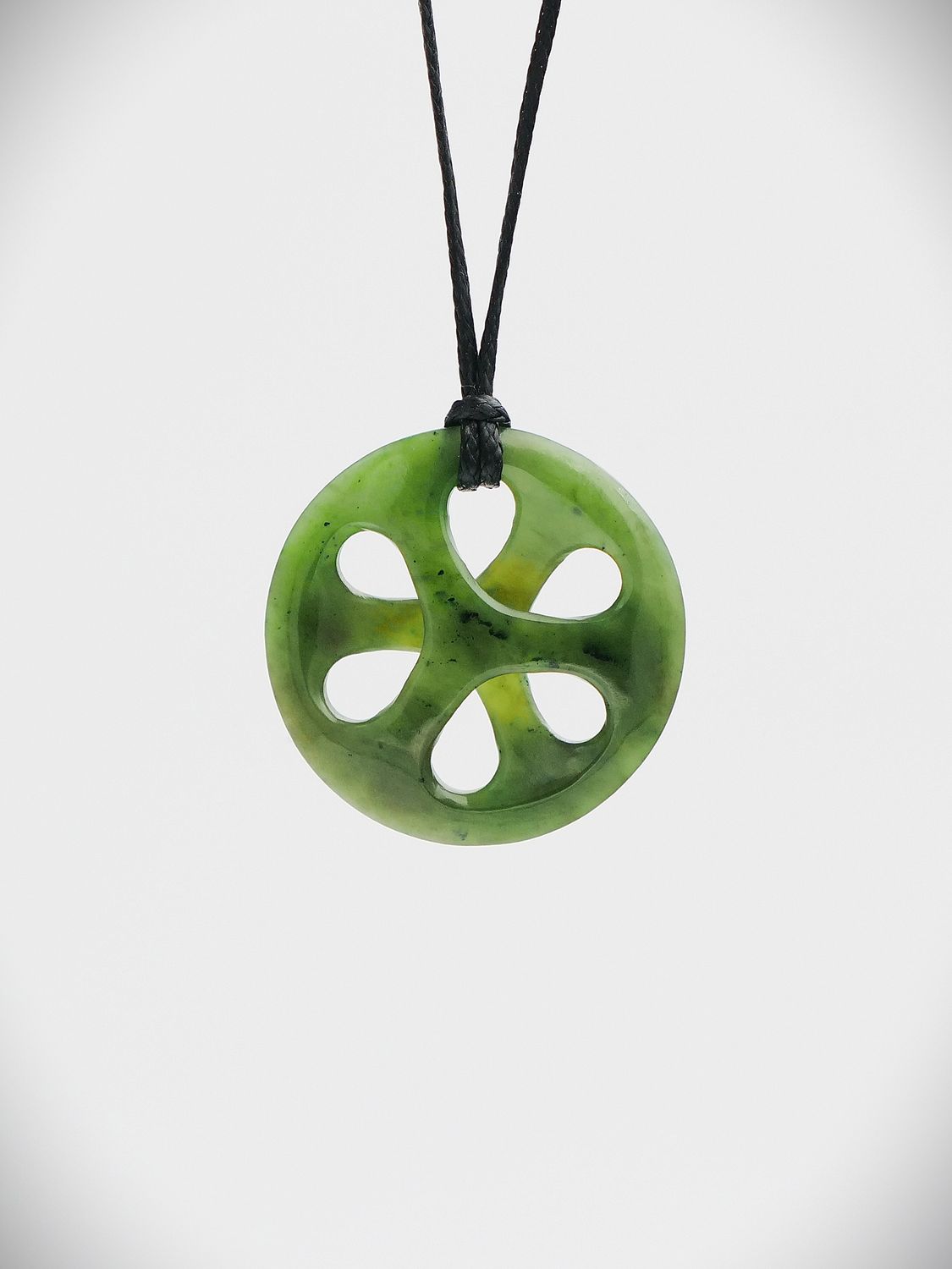 Moko Pounamu Contemporary Flower NZ Genuine Kawakawa Greenstone - Maheno
