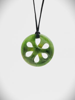 Moko Pounamu Contemporary Flower NZ Genuine Kawakawa Greenstone - Maheno
