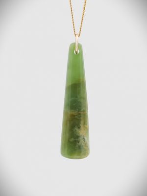 Moko Pounamu Kuru (Drop) NZ Genuine Kahurangi Flower Greenstone and 9ct Gold Pendant - Kotare