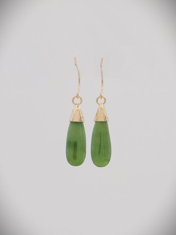Moko Pounamu NZ Kahurangi Greenstone & 9ct Gold Earrings -  Tongaporutu