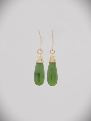 Moko Pounamu NZ Kahurangi Greenstone & 9ct Gold Earrings -  Tongaporutu