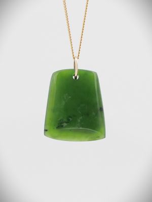 Moko Pounamu Kuru (Drop) NZ Genuine Kahurangi Flower Greenstone and 9ct Gold Pendant - Ahititi