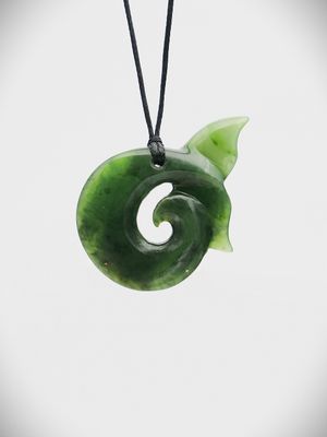 Moko Pounamu Whales Tail NZ Genuine Kawakawa Greenstone - Waitaki