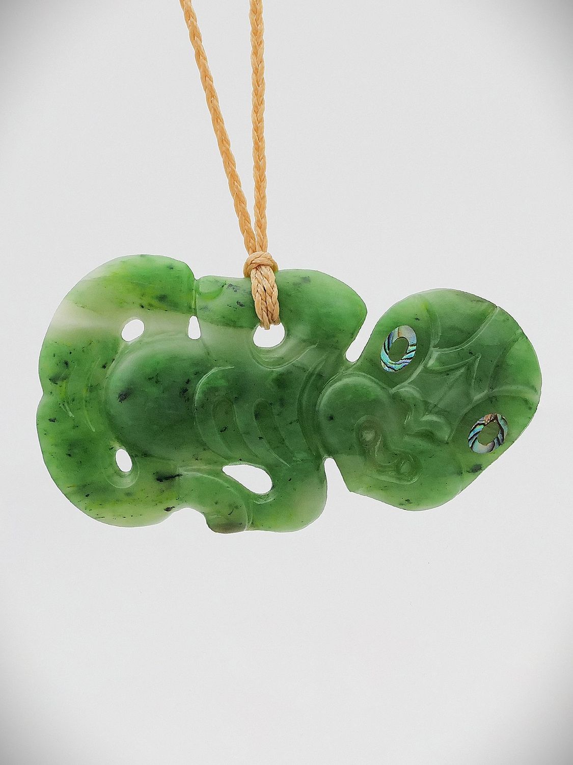 Moko Pounamu Hei Tiki NZ Genuine Kahurangi Flower Greenstone - Mataikona