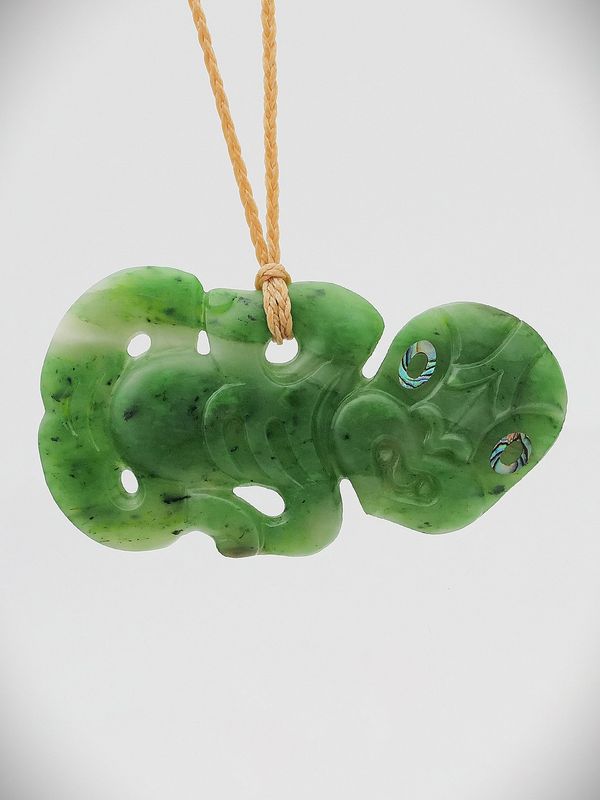 Moko Pounamu Hei Tiki NZ Genuine Kahurangi Flower Greenstone - Mataikona