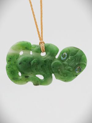 Moko Pounamu Hei Tiki NZ Genuine Kahurangi Flower Greenstone - Mataikona