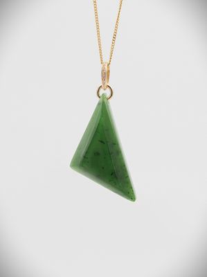 Moko Pounamu Free Form Drop NZ Genuine Kahurangi Greenstone, 9ct Gold & Diamond Pendant - Okoki