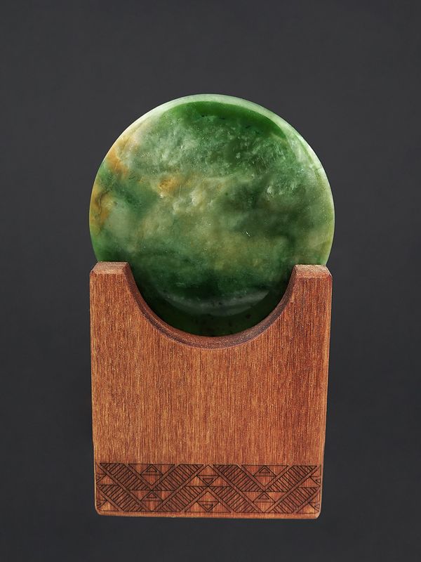 Moko Pounamu Porohita (Disc) Sculpture NZ Genuine Kahurangi Flower Greenstone - Glentui