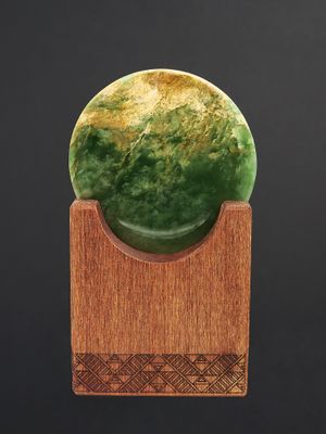 Moko Pounamu Porohita (Disc) Sculpture NZ Genuine Kahurangi Flower Greenstone - Mangatainoka