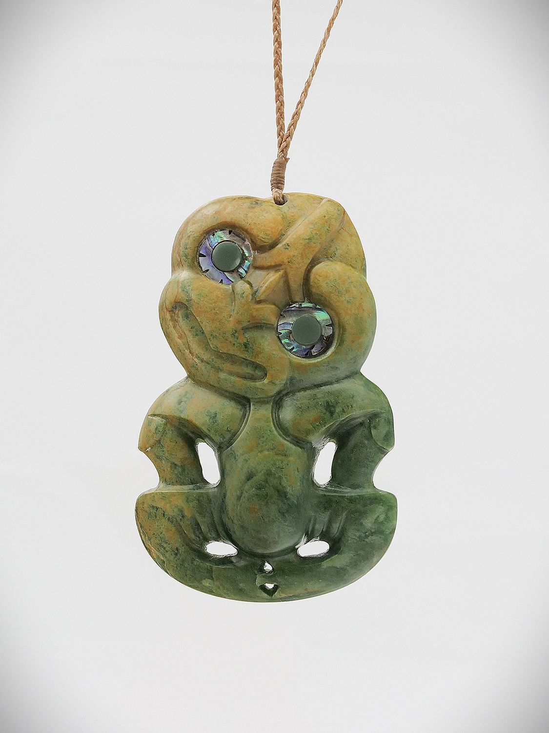 Moko Pounamu Hei Tiki NZ Genuine Marsden Flower Greenstone - Tiraumea