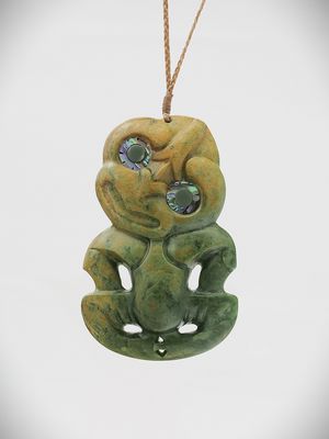 Moko Pounamu Hei Tiki NZ Genuine Marsden Flower Greenstone - Tiraumea