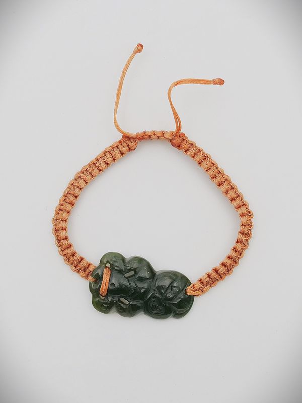 Moko Pounamu Hei Tiki Adjustable Bracelet NZ Genuine Kawakawa Greenstone - Tinui