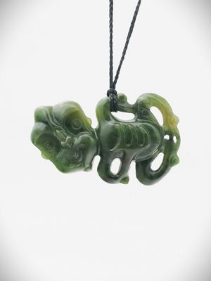 Moko Pounamu Hei Tiki NZ Genuine Kawakawa Greenstone - Whakataki