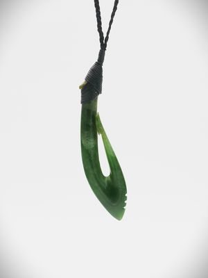 Moko Pounamu Hei Matau (Hook) NZ Genuine Kahurangi Flower Greenstone - Ohinepaka