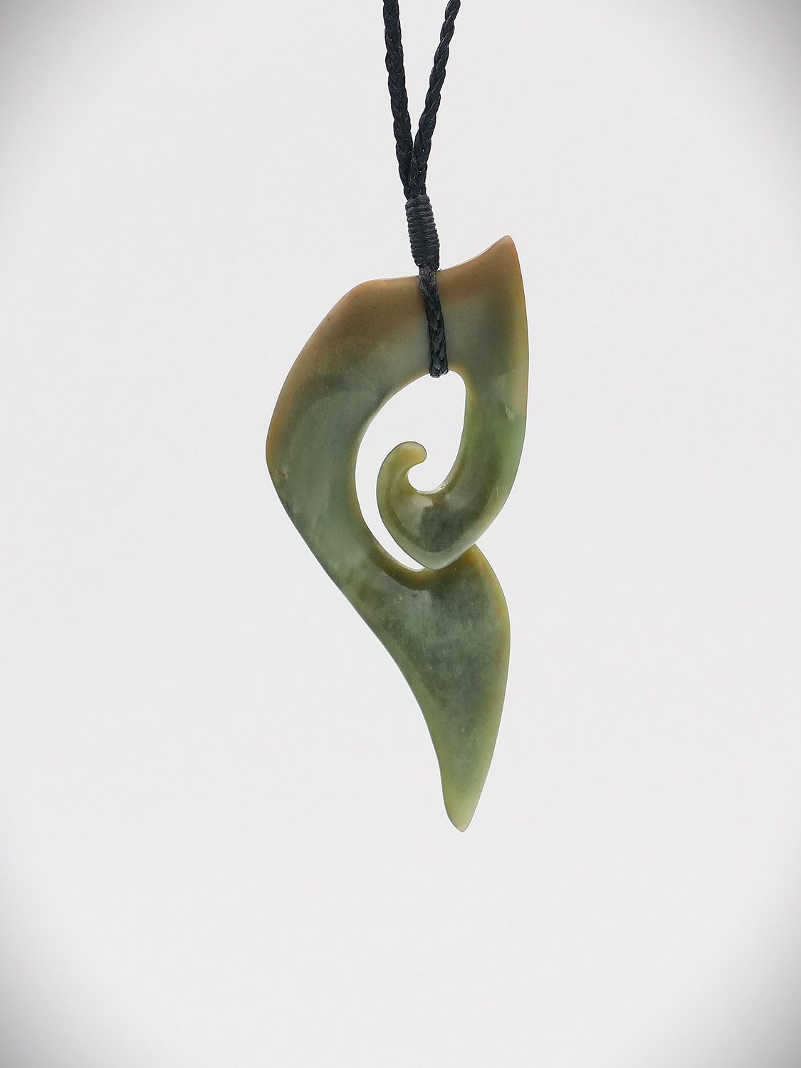 Moko Pounamu Contemporary Koru NZ Genuine Inanga Flower Greenstone - Takapau