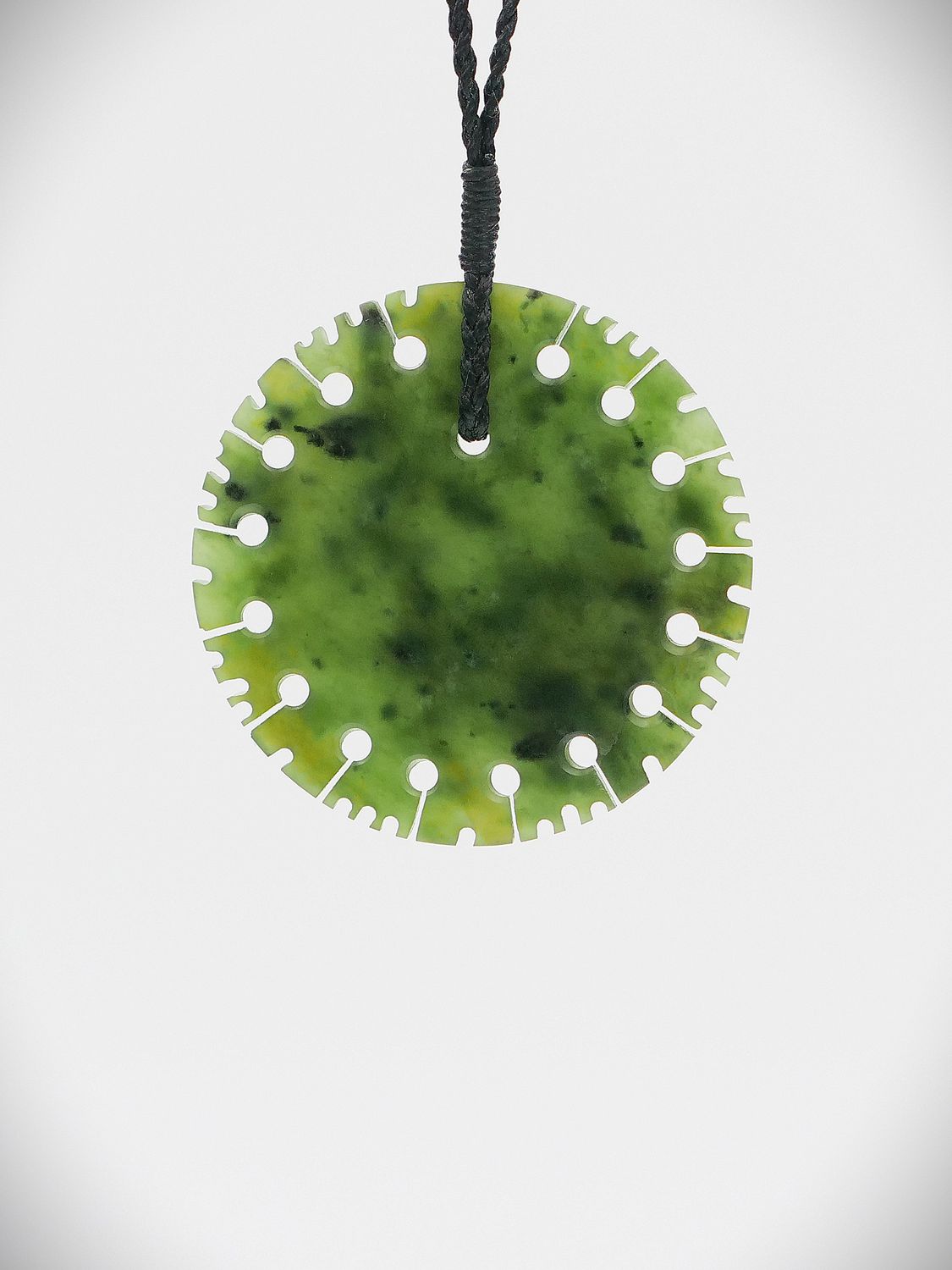 Moko Pounamu Notched Porohita (Disc) NZ Genuine Kawakawa Greenstone - Kopua