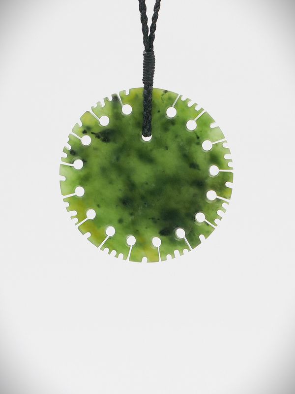 Moko Pounamu Notched Porohita (Disc) NZ Genuine Kawakawa Greenstone - Kopua