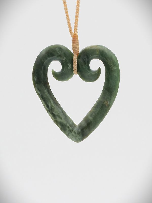 Moko Pounamu Heart NZ Genuine Kokopu Greenstone - Waihinau