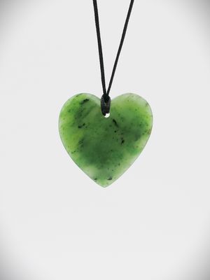 Moko Pounamu Heart NZ Genuine Kahurangi Flower Greenstone - Takapau