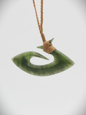 Moko Pounamu Hei Matau (Hook) NZ Genuine Totoweka Greenstone - Pourerere