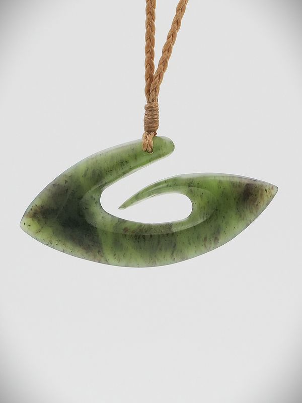 Moko Pounamu Hei Matau (Hook) NZ Genuine Totoweka Greenstone - Maharakeke