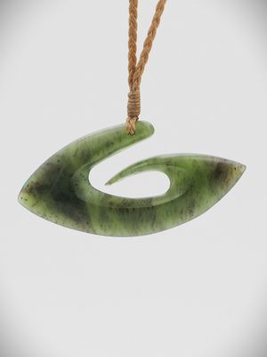 Moko Pounamu Hei Matau (Hook) NZ Genuine Totoweka Greenstone - Maharakeke