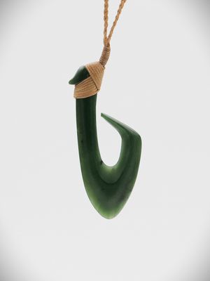 Moko Pounamu Hei Matau (Hook) NZ Genuine Kawakawa Greenstone - Paratu