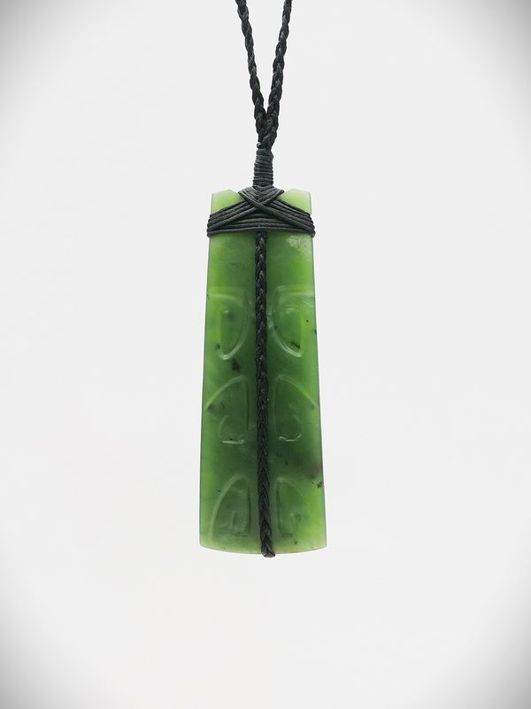 Moko Pounamu Curved Toki NZ Genuine Kahurangi Greenstone - Pukeora