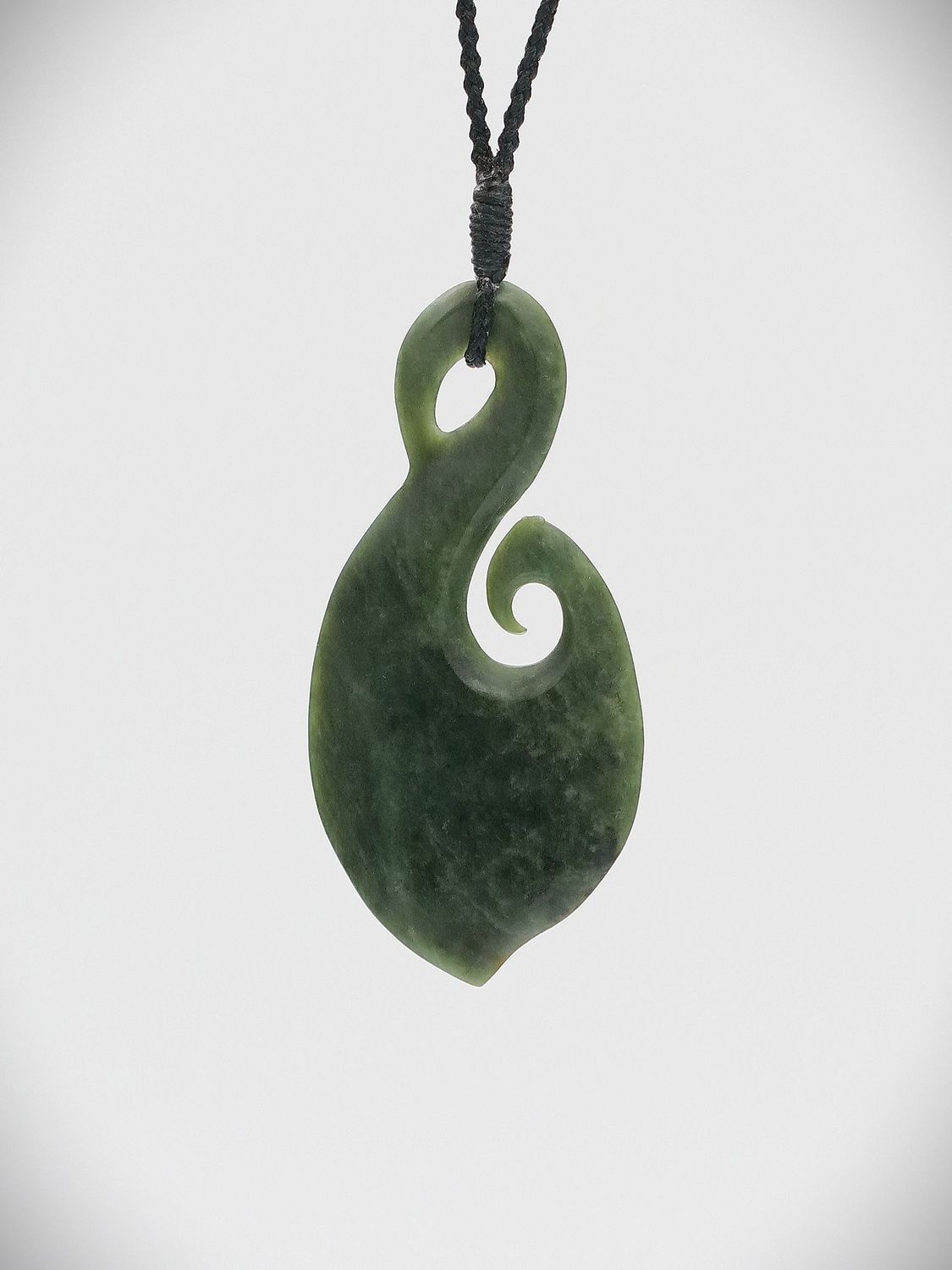 Moko Pounamu Hei Matau (Hook) NZ Genuine Kawakawa Greenstone - Waitahora
